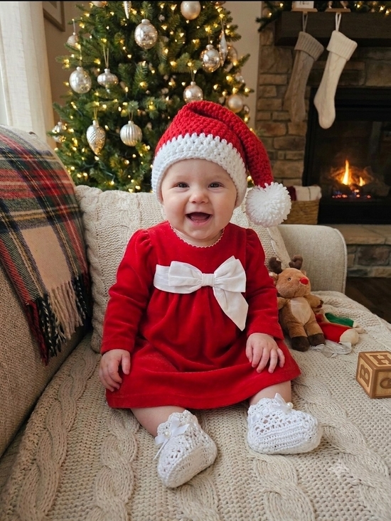 Little Me Other - Red Baby Christmas Dress with White Bow
